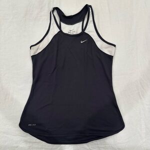 Nike Women's Charcoal Grey and White Dri-FIT Tank Top